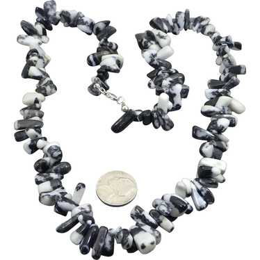 Gemstone Nugget Beaded Necklace, Zebra Jasper & S… - image 1