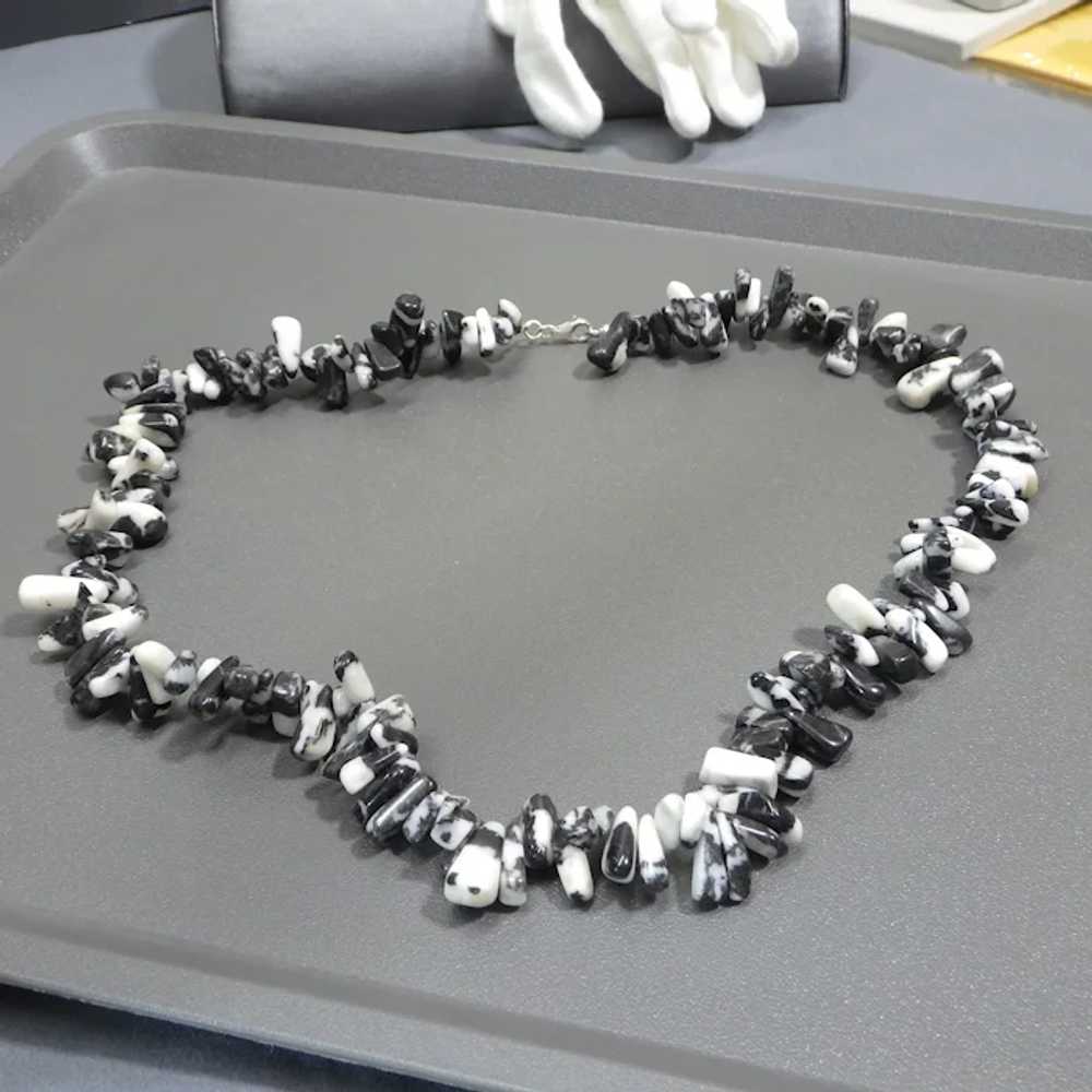Gemstone Nugget Beaded Necklace, Zebra Jasper & S… - image 3