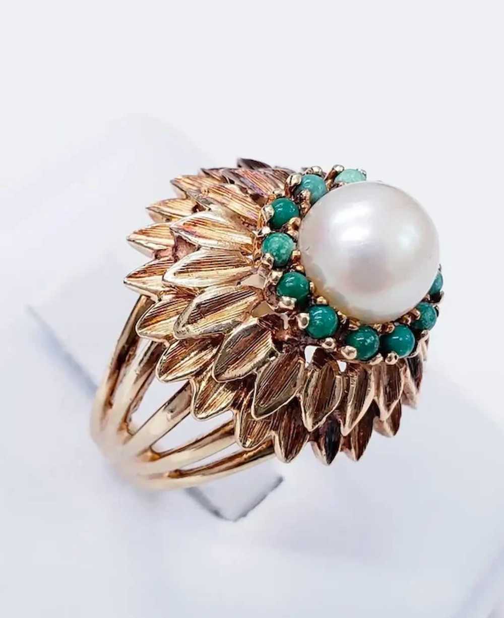 Vintage Pearl and Turquoise Sunflower Design Cock… - image 3