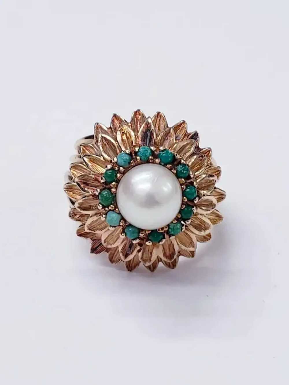 Vintage Pearl and Turquoise Sunflower Design Cock… - image 7