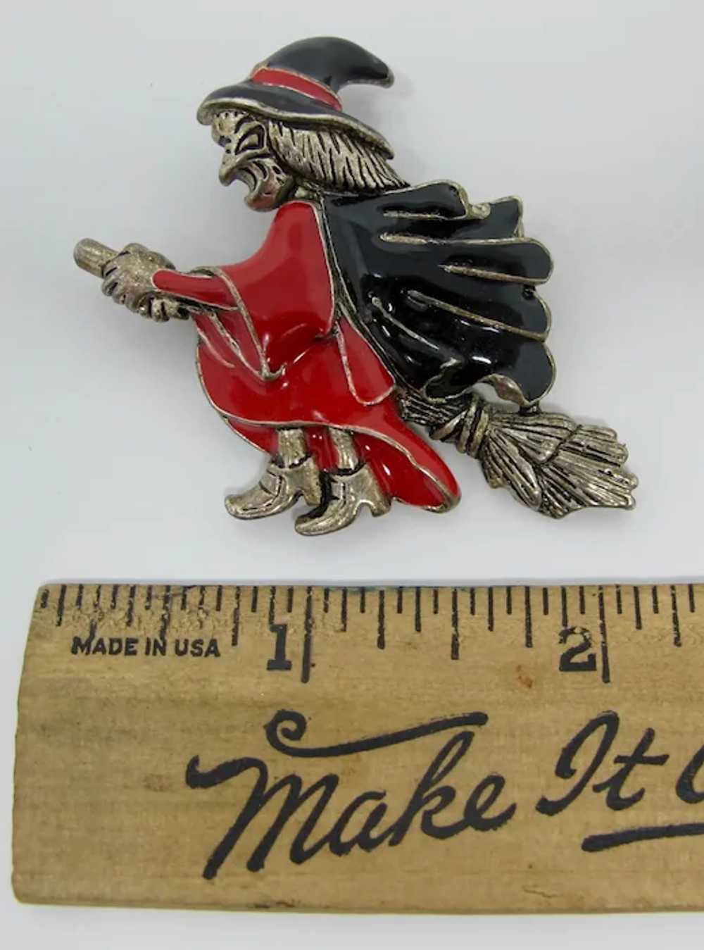 Halloween Witch on Broomstick Brooch - image 2