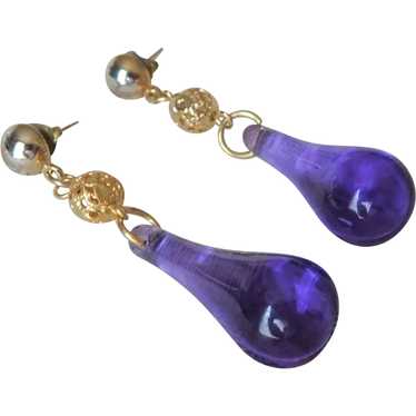 BEAUTIFUL Vintage Drop Earrings,Purple Lucite and… - image 1