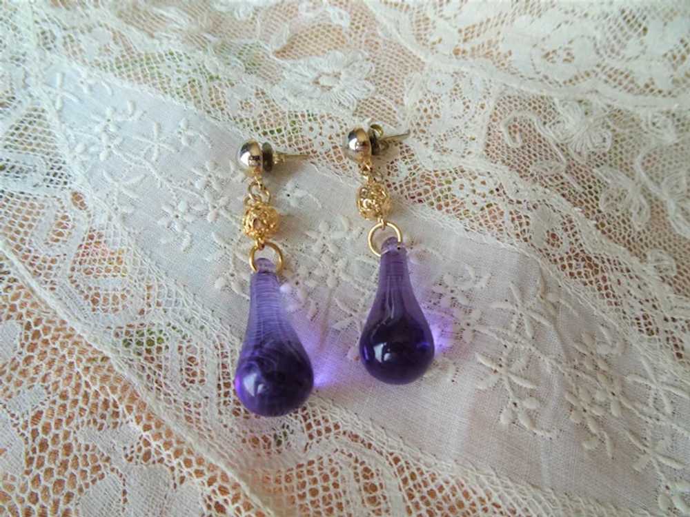 BEAUTIFUL Vintage Drop Earrings,Purple Lucite and… - image 2