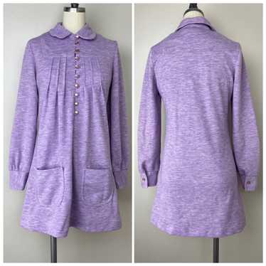 1970s Mod Knit Mini Dress, Size Small, Heathered … - image 1