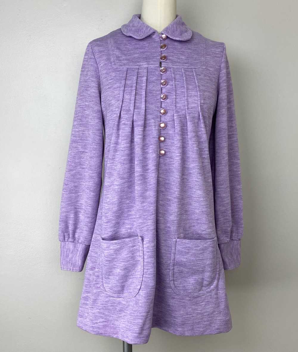 1970s Mod Knit Mini Dress, Size Small, Heathered … - image 2