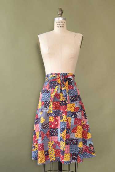 Calico Patchwork Print Wrap Skirt XS-M - image 1
