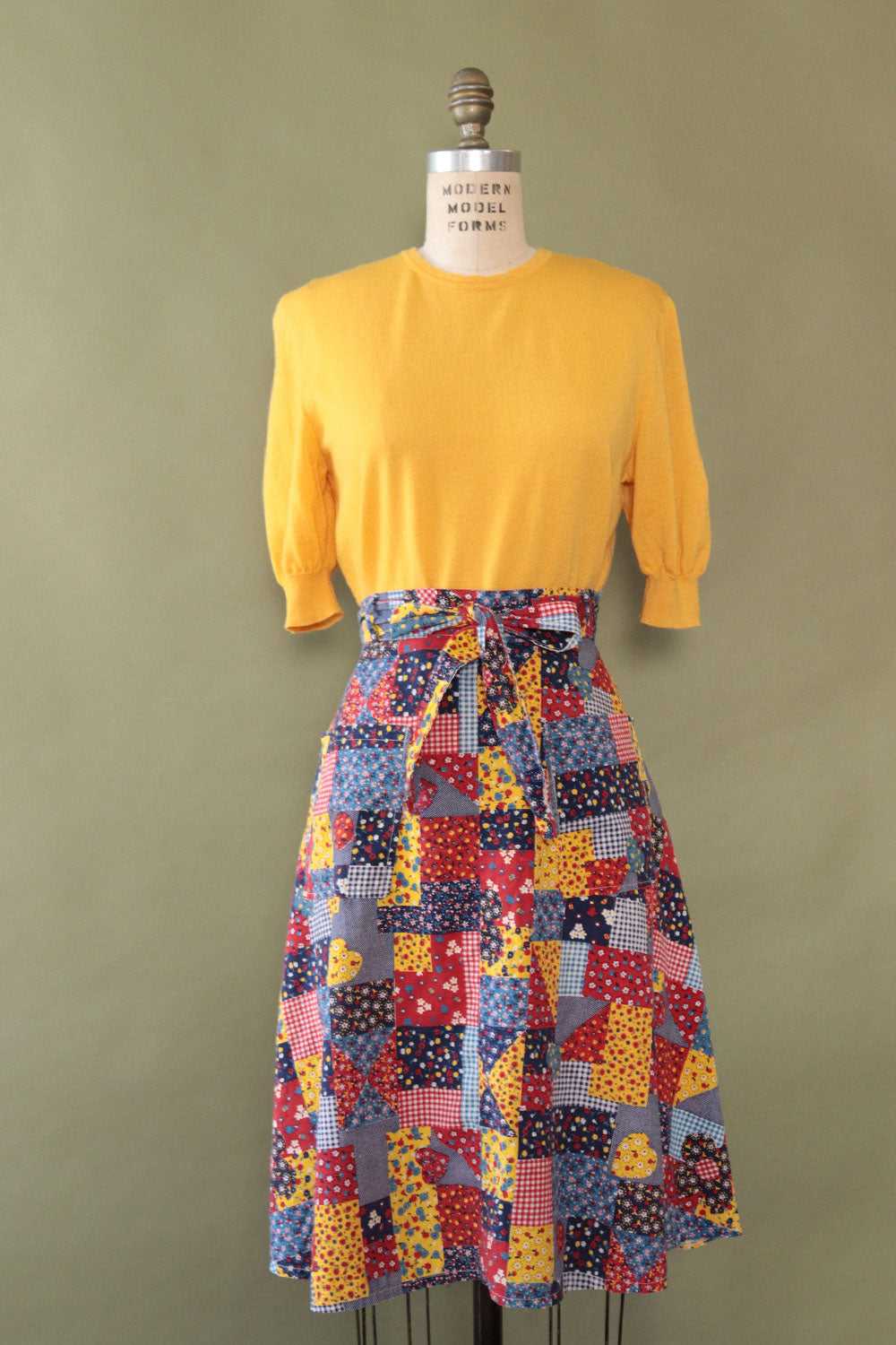 Calico Patchwork Print Wrap Skirt XS-M - image 3