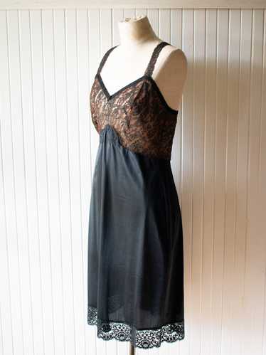 Vintage Brown & Black Lace Slip Dress Medium - image 1