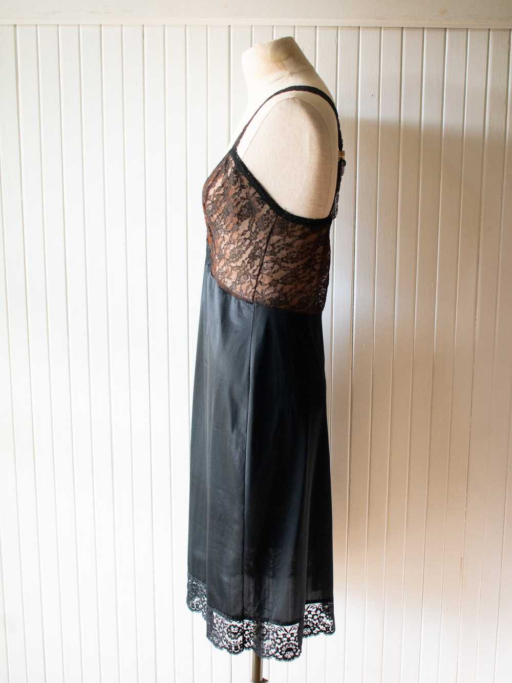 Vintage Brown & Black Lace Slip Dress Medium - image 2