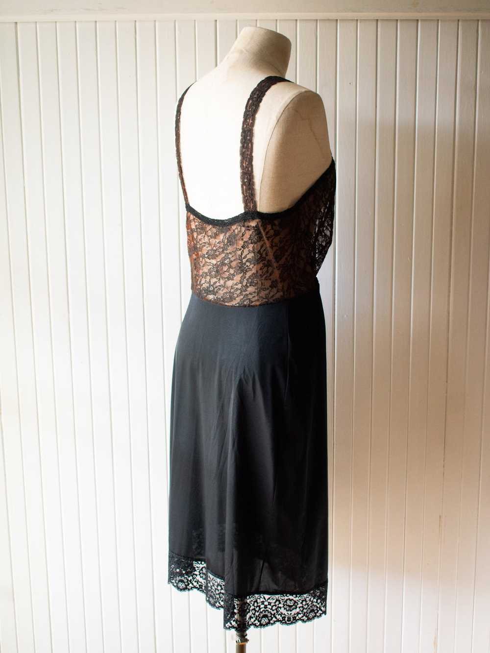 Vintage Brown & Black Lace Slip Dress Medium - image 3