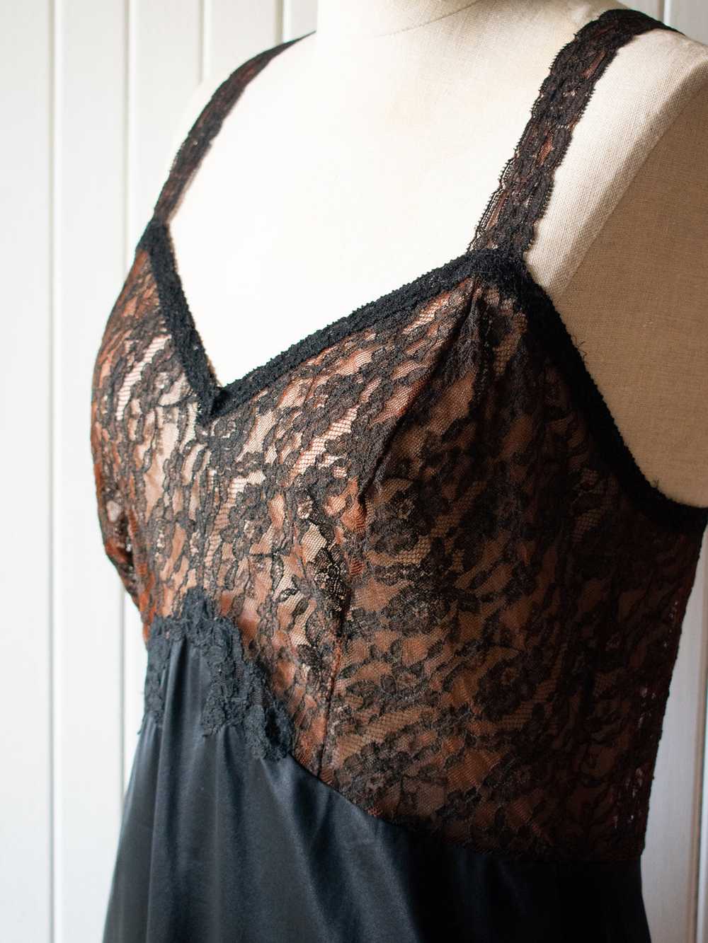 Vintage Brown & Black Lace Slip Dress Medium - image 4