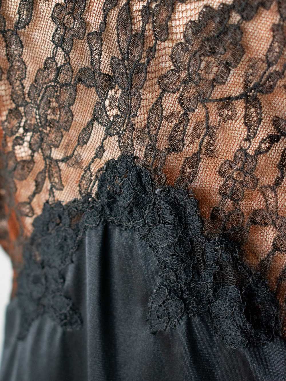 Vintage Brown & Black Lace Slip Dress Medium - image 5