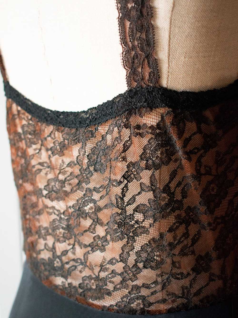 Vintage Brown & Black Lace Slip Dress Medium - image 6