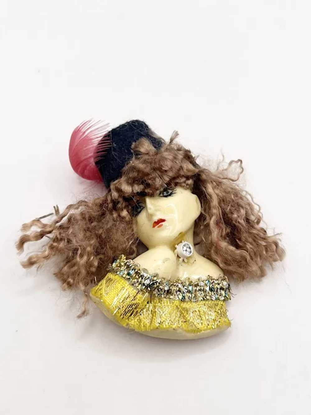 Vintage Woman Lady Feather Hat Brooch Pin - image 2