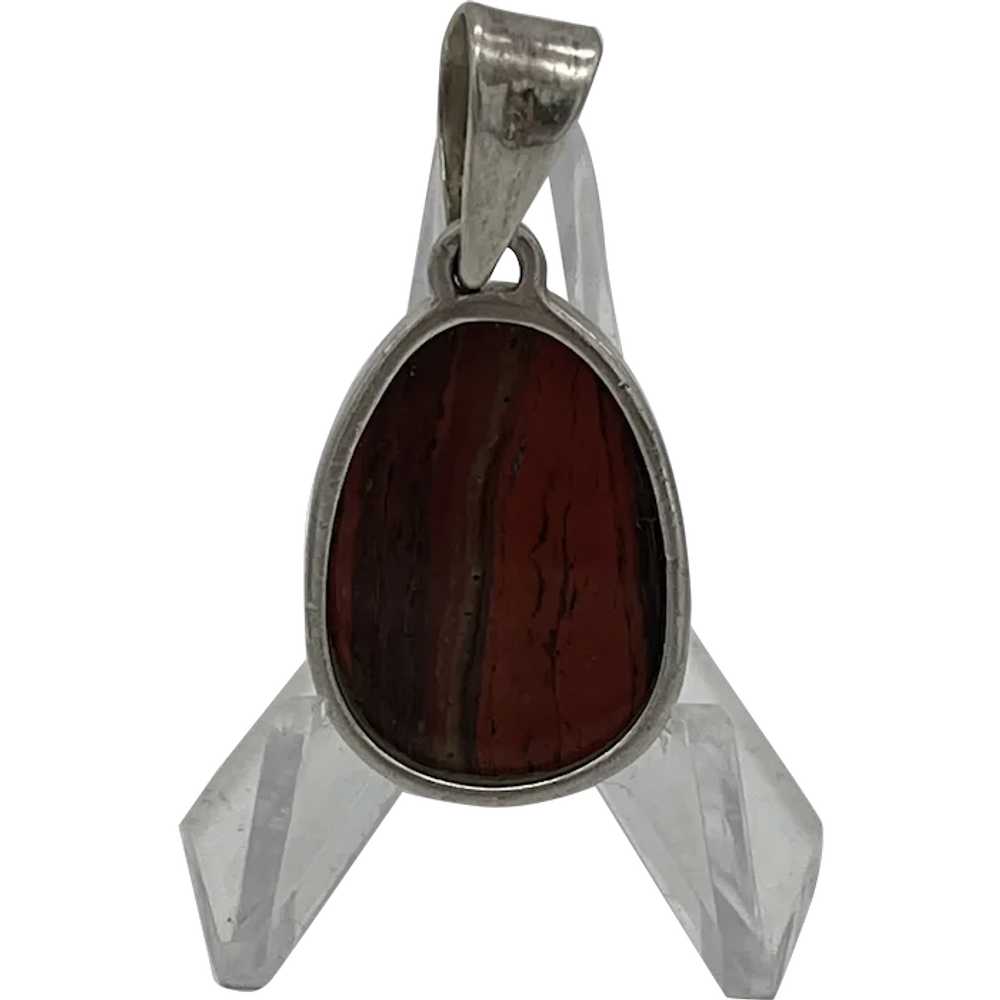 Sterling Silver Pendant with Red Feldspar Stone C… - image 1