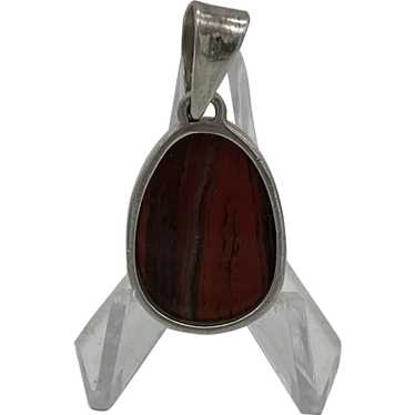 Sterling Silver Pendant with Red Feldspar Stone C… - image 1