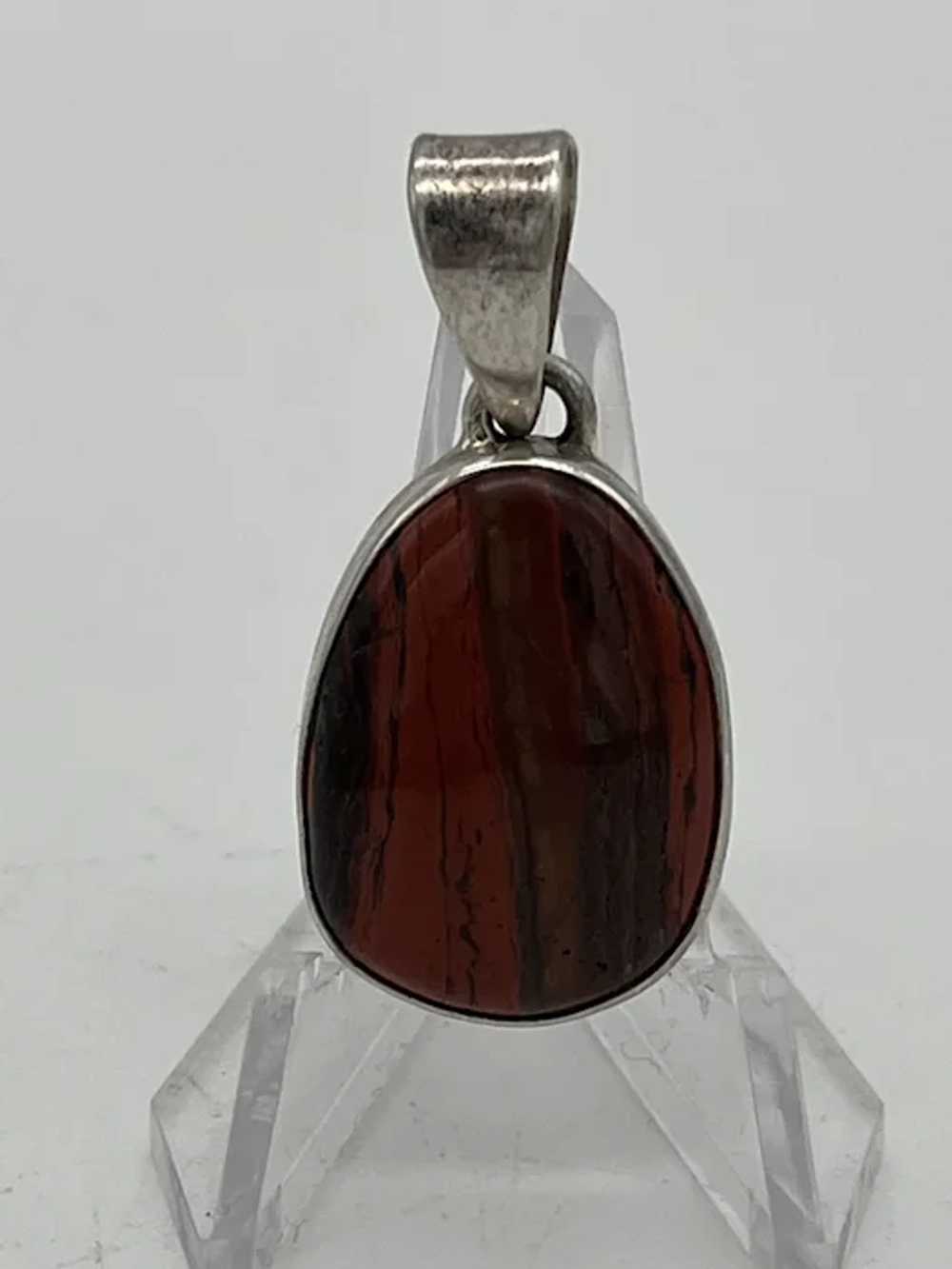 Sterling Silver Pendant with Red Feldspar Stone C… - image 2