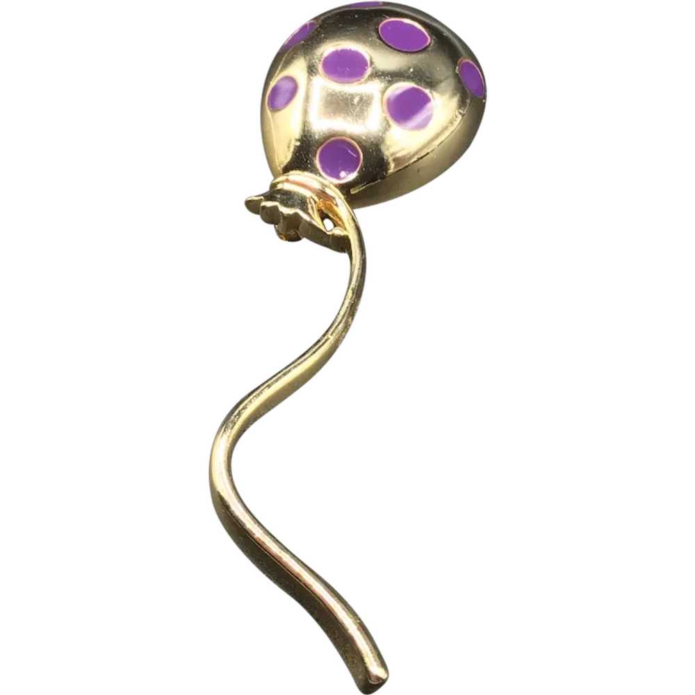 M. Jent Balloon Pin Brooch Gold Tone & Purple Ena… - image 1