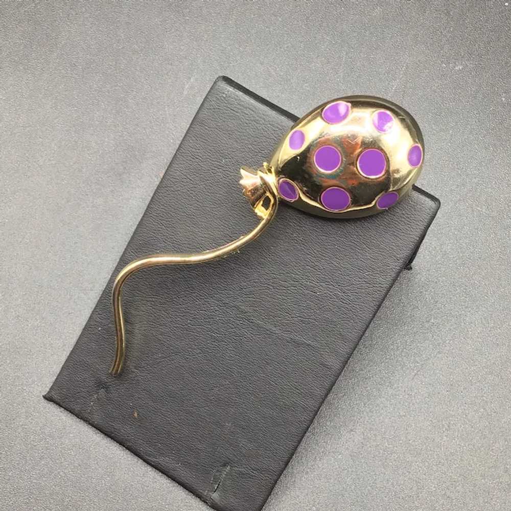 M. Jent Balloon Pin Brooch Gold Tone & Purple Ena… - image 2