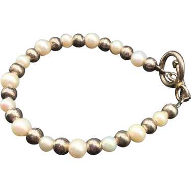 Sterling Silver and Pearls Bracelet Vintage Beade… - image 1
