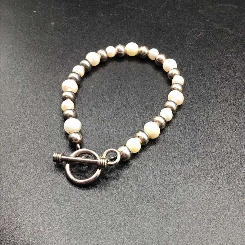 Sterling Silver and Pearls Bracelet Vintage Beade… - image 2