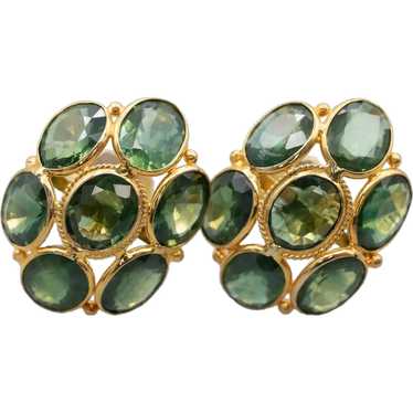 Green Sapphire Cluster Stud Earrings