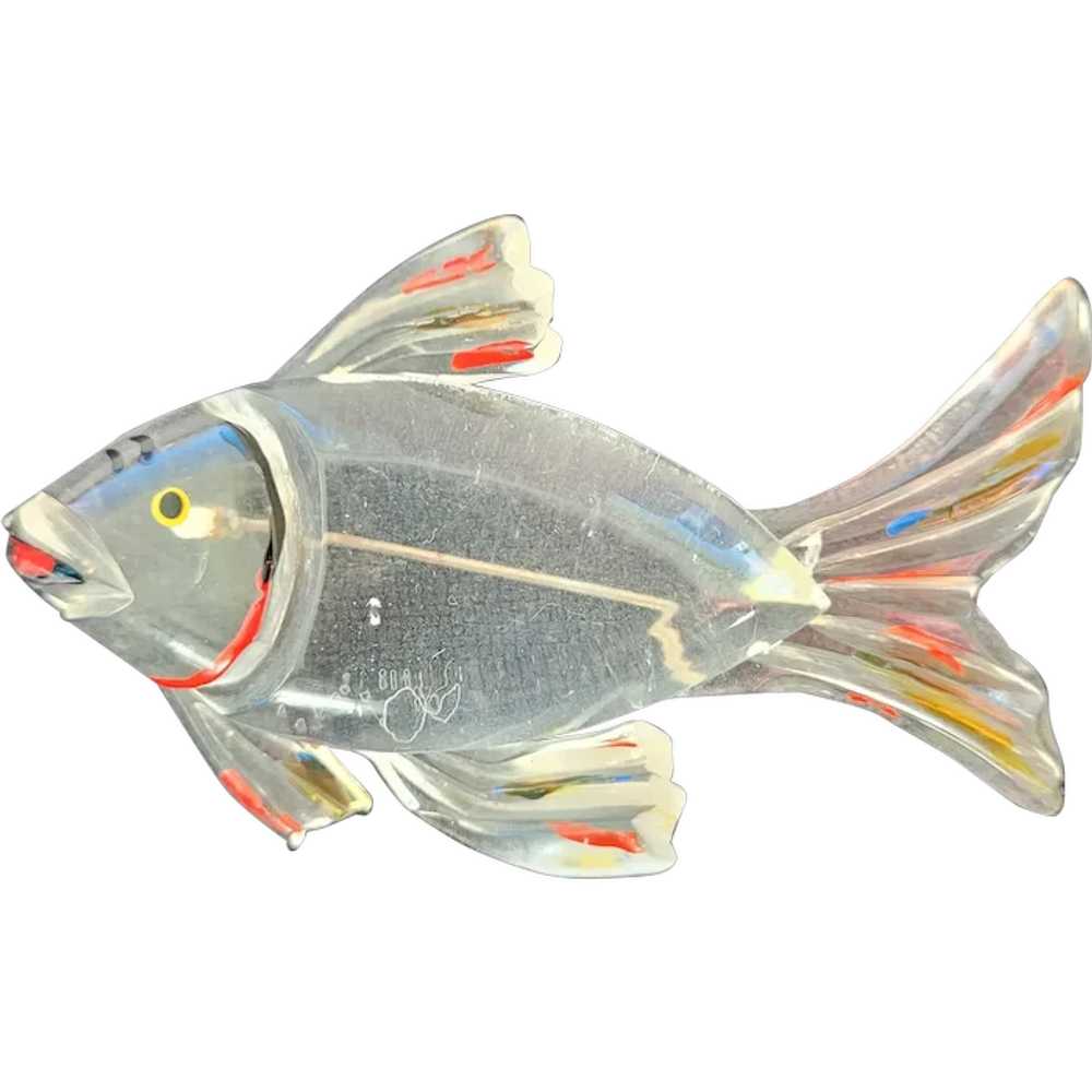 Vintage Lucite Reverse Carved & Painted Fish Broo… - image 1
