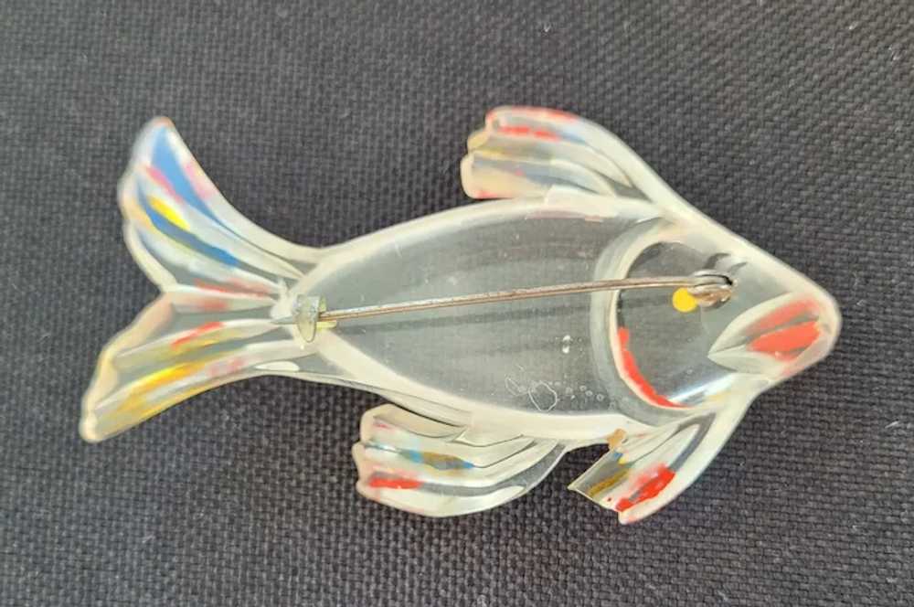 Vintage Lucite Reverse Carved & Painted Fish Broo… - image 2