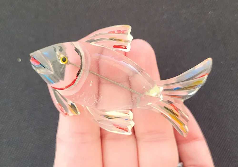 Vintage Lucite Reverse Carved & Painted Fish Broo… - image 5