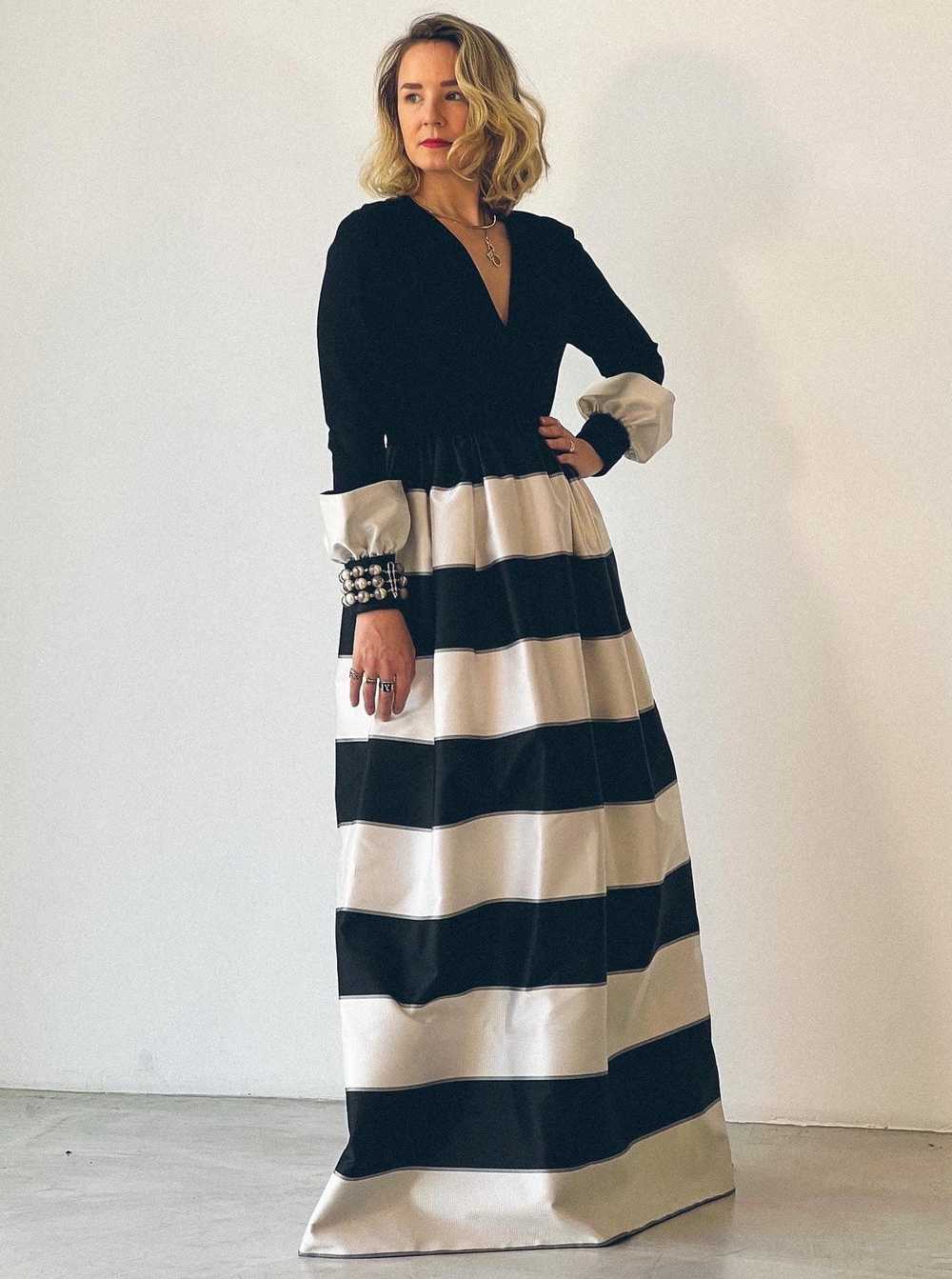 Pauline Trigere Black and White Striped Gown - image 2