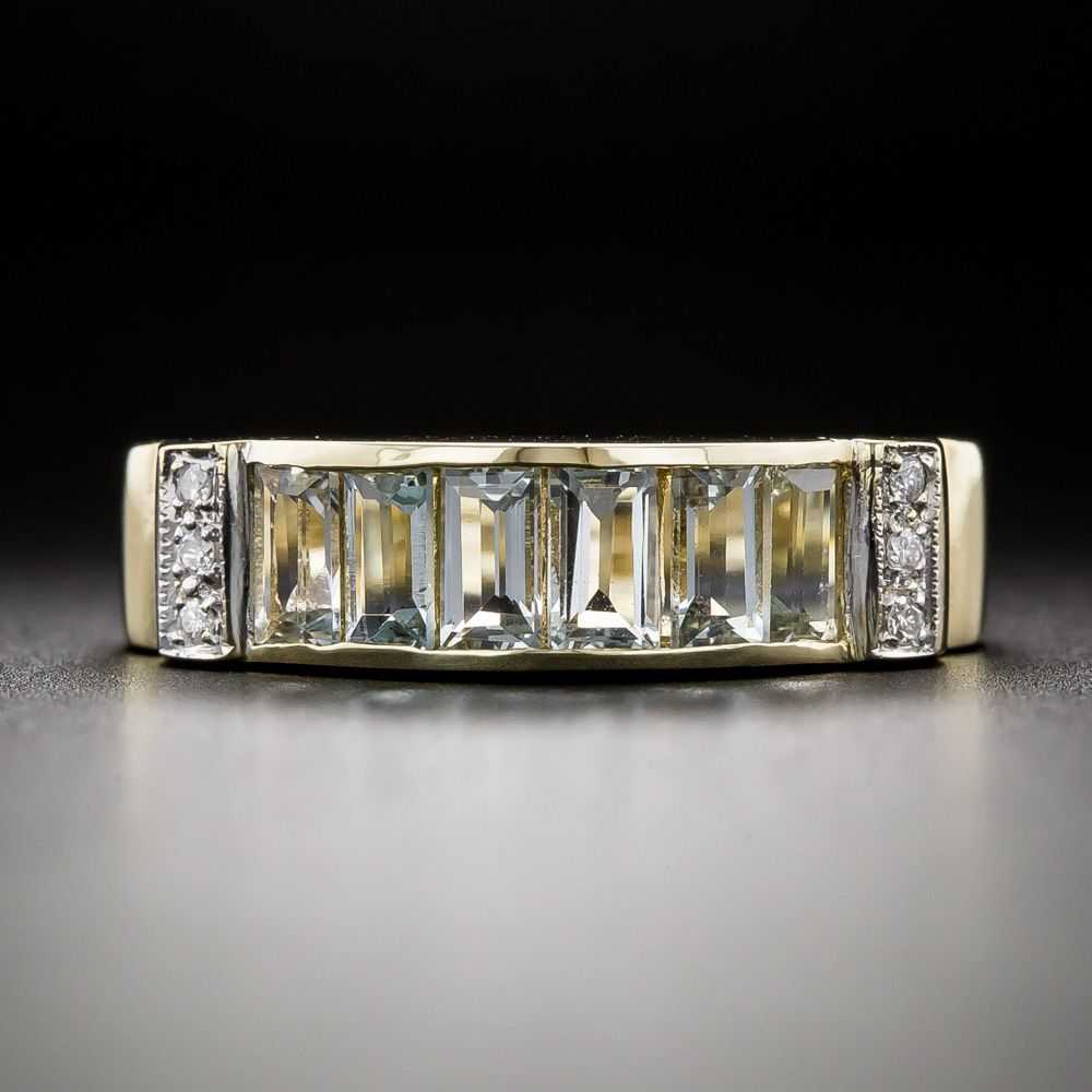 Retro Aquamarine and Diamond Band Ring - image 1