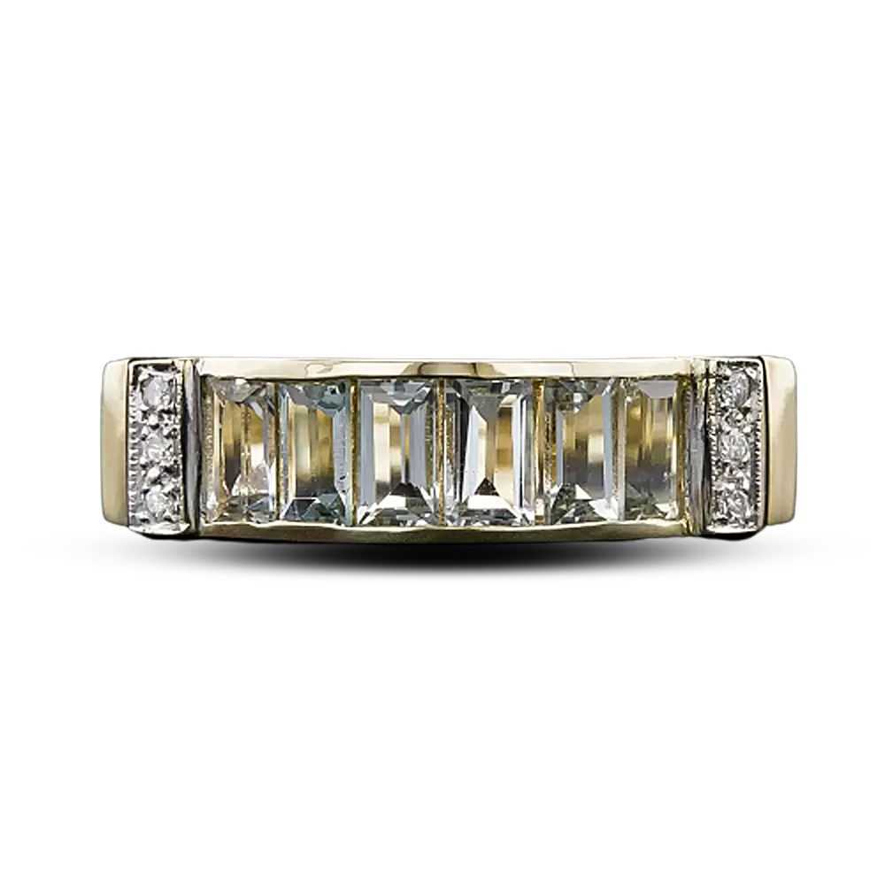 Retro Aquamarine and Diamond Band Ring - image 4