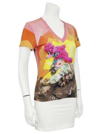 John Galliano Short Sleeve V Neck Graphic T-Shirt