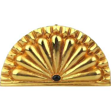 Gilt Metal Fan Art Deco Revival Handbag Clutch Pur