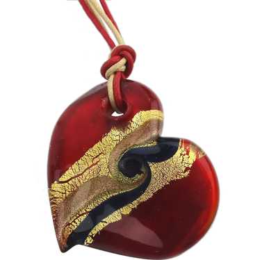 Signed MURANO Art Glass Heart Pendant Necklace - image 1