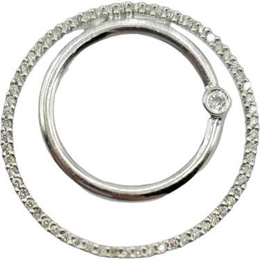 14k White Gold Round Double Circle Pave Diamond Pe