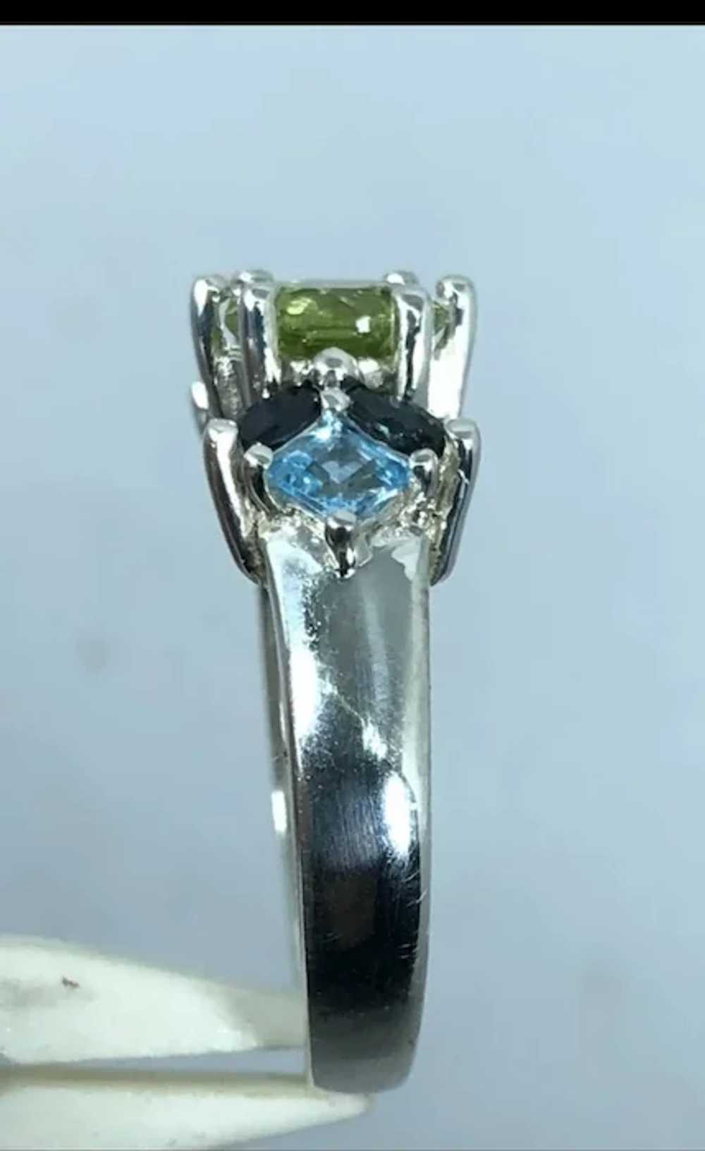 14k Peridot, Sapphire & Topaz Ring, Free Resize - image 8