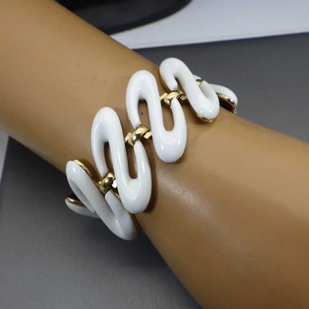 Signed Monet White Thermoplastic Bracelet, Safety… - image 2