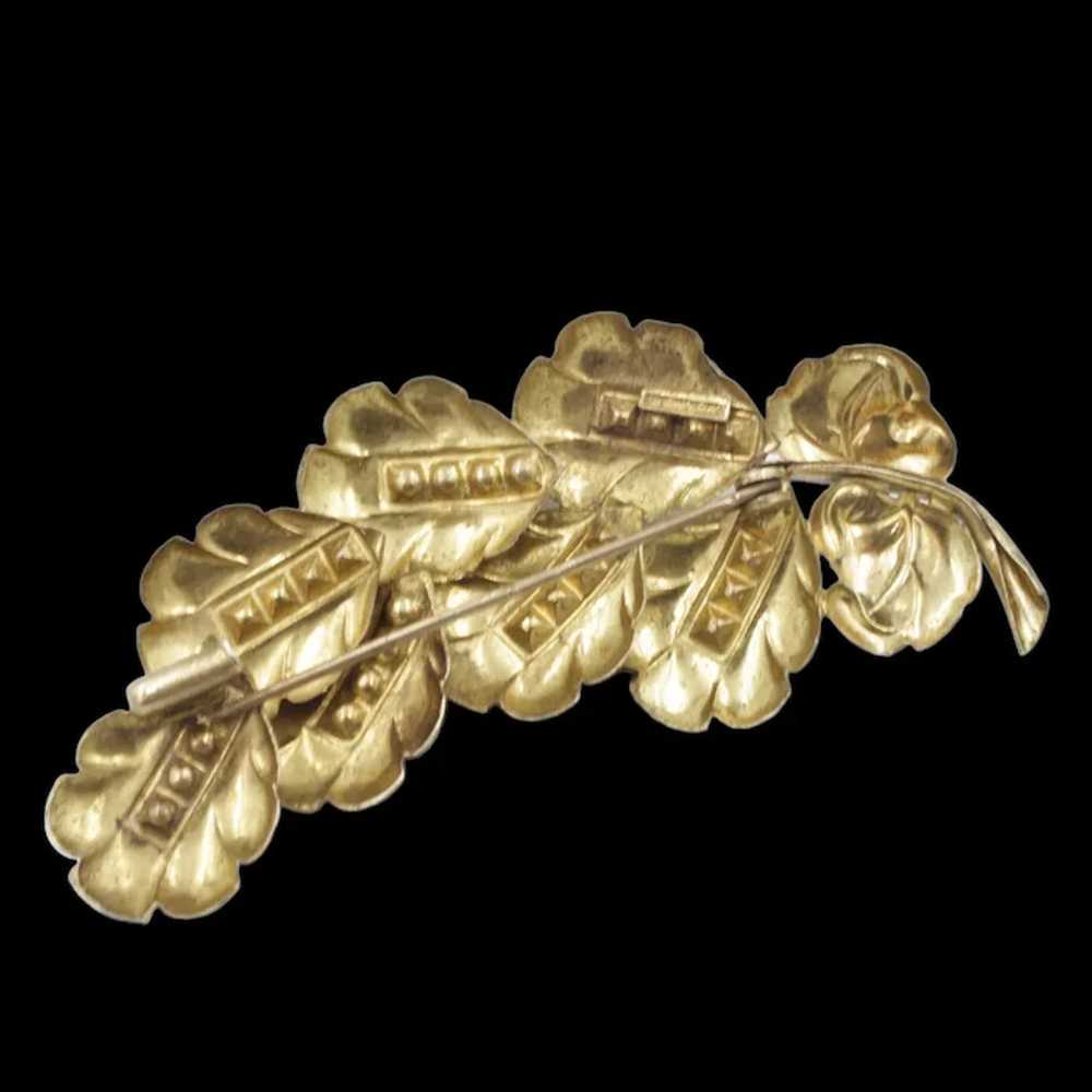 Brooch Pin Signed Czech Leaf Figural Set with Swa… - image 5