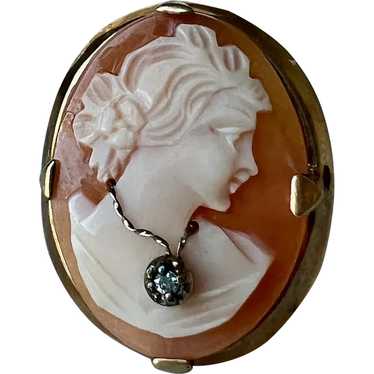 Vintage ESEMCO 14K Yellow Gold Shell Cameo Woman … - image 1