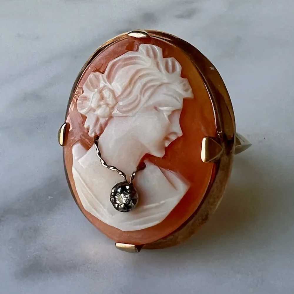 Vintage ESEMCO 14K Yellow Gold Shell Cameo Woman … - image 2