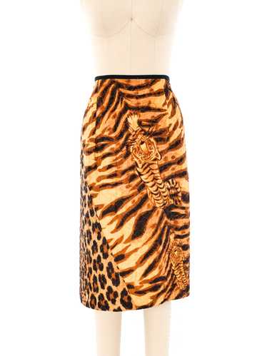 Quilted Mixed Animal Print Midi Skirt