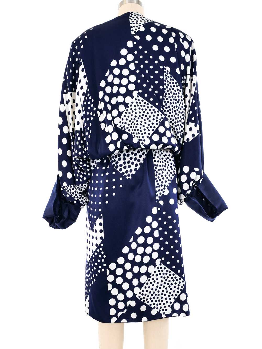 Polka Dot Printed Silk Wrap Dress - image 3