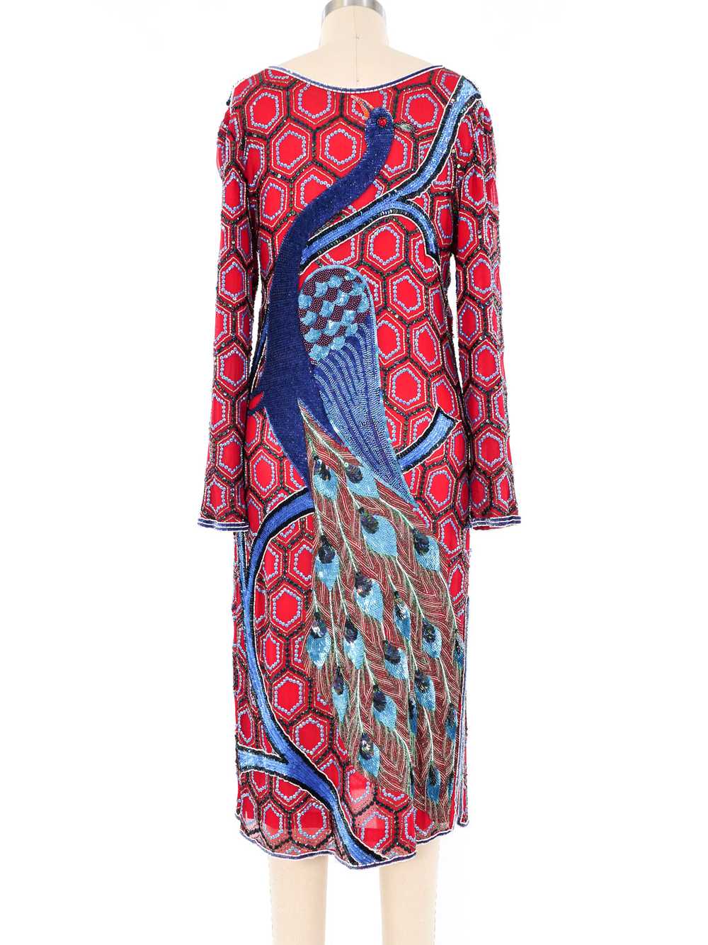 Peacock Motif Embellished Silk Dress - Gem