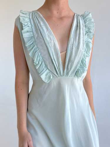 1930's Pale Turquoise Silk Dress with Ruffle and … - image 1