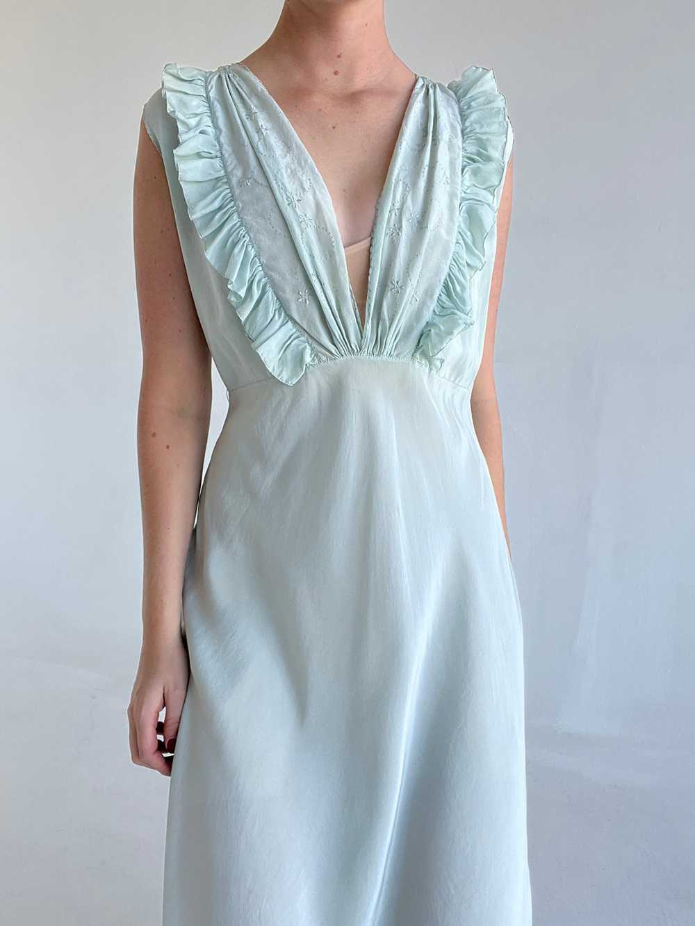 1930's Pale Turquoise Silk Dress with Ruffle and … - image 3