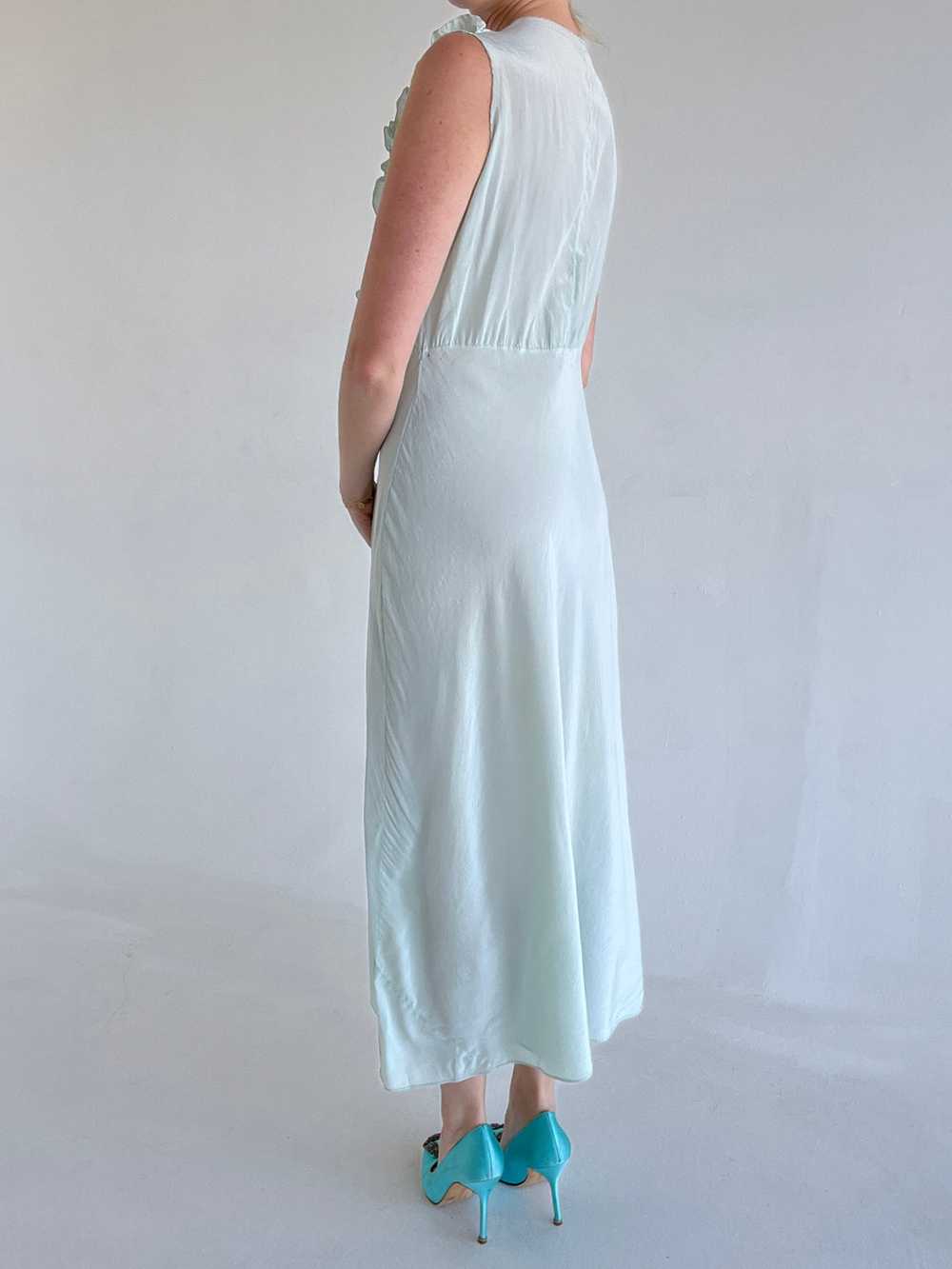 1930's Pale Turquoise Silk Dress with Ruffle and … - image 6