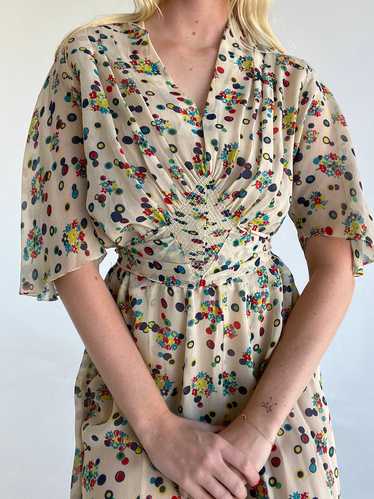 1930's Silk Chiffon Super Fun Print Dress