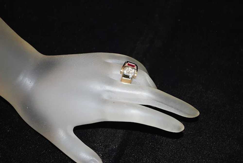 14K Retro Diamond and Ruby Ring - 1940's - image 4
