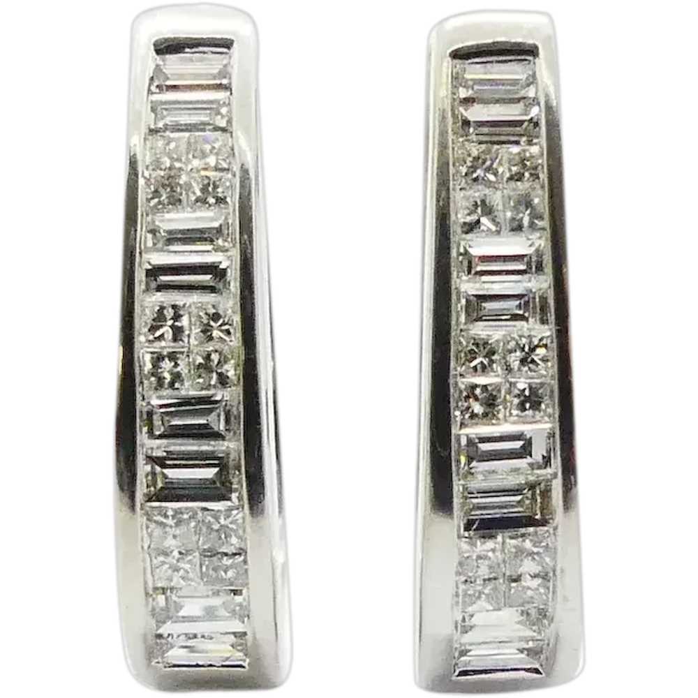 Marvelous 1.38ctw Diamond U Hoop Earrings 14K Whi… - image 1